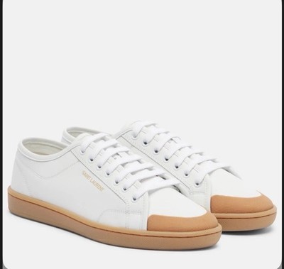 Saint Laurent Andy White Brown Leather Sneakers Men's Lace Up Comfort Logo
