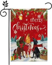 Christmas Dogs Garden Flag 12x18 inch Double Sided christmas winter red 
