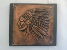 Vintage Native American Indian Chief Copper Embossed Repousse Relief Artwork