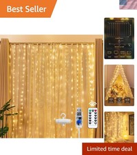 300 LED Fairy Curtain Lights, 9.8ft x 9.8ft Warm White Curtain String Lights,...
