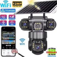 Wireless 3 Lens 12MP Solar Battery Home Security Camera Outdoor Wifi PTZ CCTV US