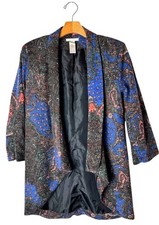 Alberto Makali Blazer Women Medium Blue Paisley Shawl Collar Open Jacket Italy