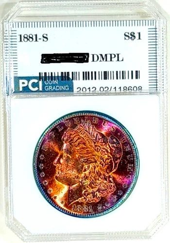 1881-S Gem BU++ DMPL  Morgan Dollar Flashy Rainbow Color Toned