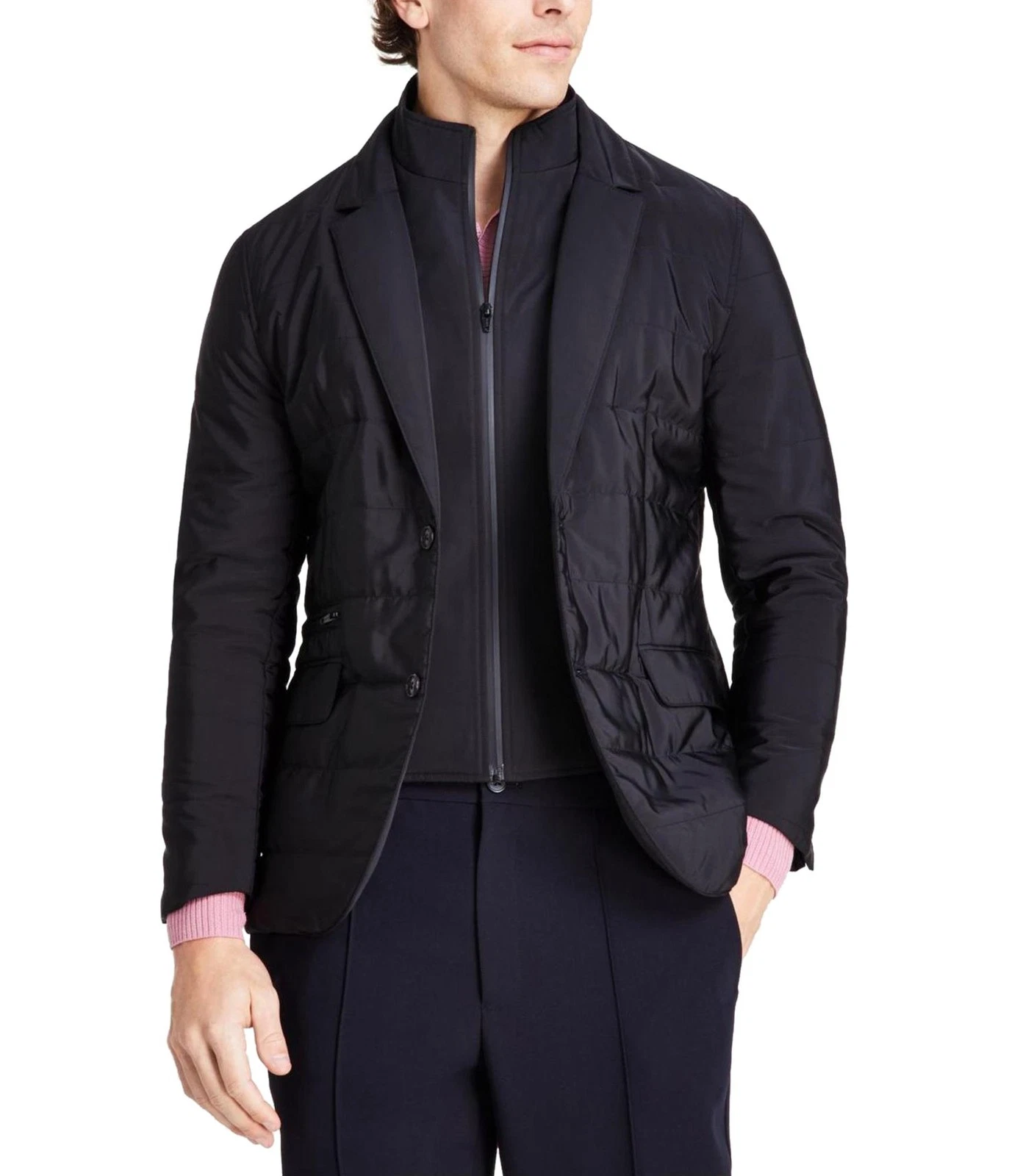 Alfani Mens Blazer Removable Zip Bib Quilted Jacket, black, 3XL