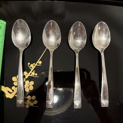 JA Henckels International 18/10 Stainless  Geometric PATTERN LOT 4 SPOONS 6.5  