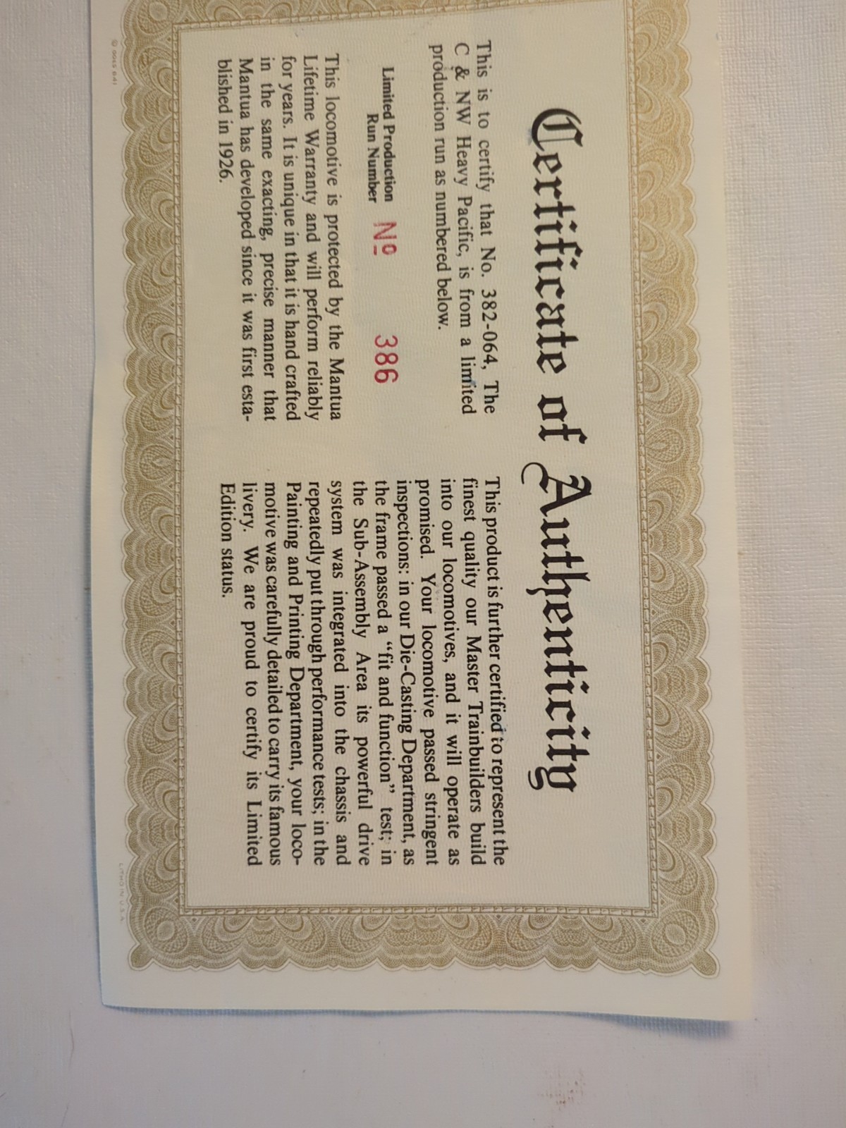 MANTUA C&NWE-2 HEAVYPACIFIC  LOCOMOTIVE