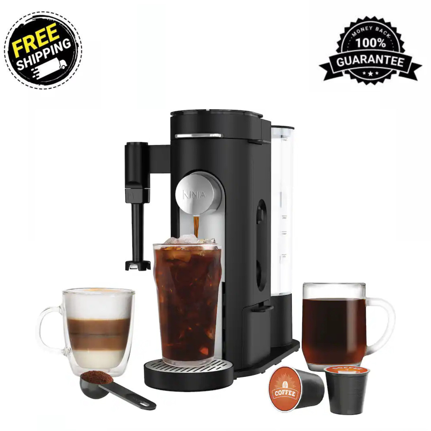 Ninja Single-Serve Iced Coffee Maker, Pods & Grounds, Milk Frother &ndash; Black