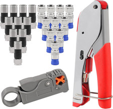 20Pcs F Type RG6 Compression Connectors Coaxial Cable Crimper Kit with Wire Stri