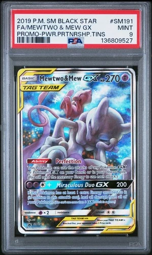 2019 POKEMON SM BLACK STAR PROMO #SM191 FULL ART/MEWTWO & MEW GX PSA 9