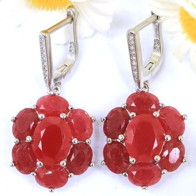 Buy 4 get 1 free Pretty real red Rubies CZ Gift Woman's Silver plated Earrings