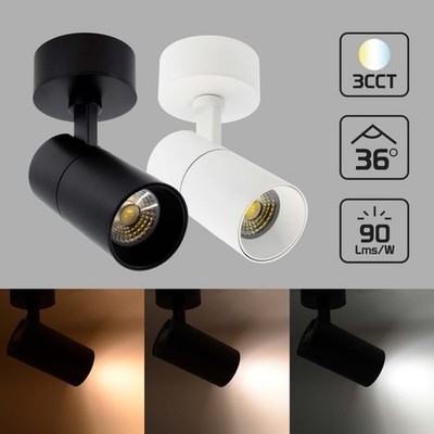 Schwarz/Weiß Dimmbar LED Aufputz Decken Strahler 3CCT 36° Abstrahlwinkel
