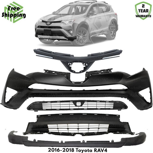 Front Bumper Cover Fascia & Grille Assembly Kit For 2016-2018 Toyota RAV4