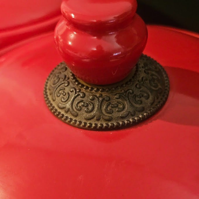 Portfolio OGG Red Ceramic Canister Set of 3 with Ornate Bronze Metal Bases & Lid