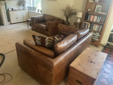 Leather Brown Sofa Set 2/3 Seater and One Seater Good Condition