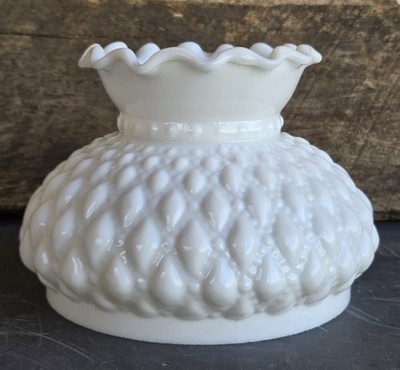 Vintage Milk Glass Lamp Shade Diamond Quilted 6  Fitter Ruffled Top