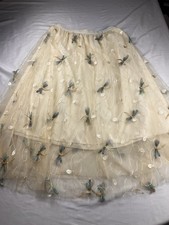 Whimsigoth Fairy Forest Dragonfly Embroidered Tulle Skirt Elastic Waist Creme XL