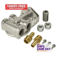 Derale 15709, One Polished Aluminum Sin Fits gle Mount Oil Filter Mount Side Por