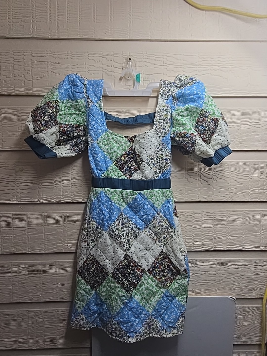 Multicolor Quilt Patchwork Print  Puff Sleeve Dre… - image 1