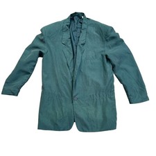 VTG Teal 100 Silk Blend Blazer Jacket Women's Med Single Button Shoulder Pads