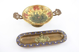 Brass & Enamel Jerusalem Peacock Dish Copper Trinket Tray