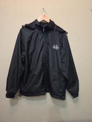 Cheneral Jacket Mens Medium Black New York Hooded Windbreaker Lined Full Zip