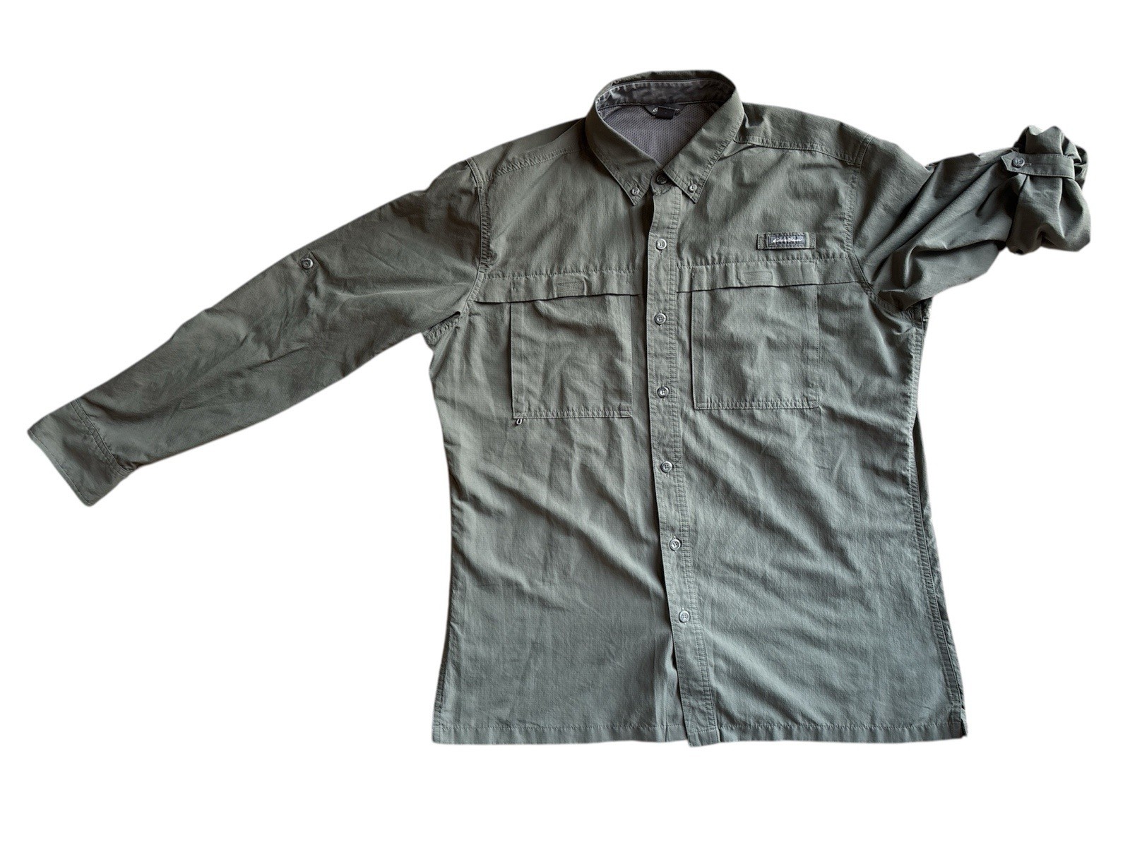 Eddie Bauer Mens Large Green Lightweight Mesh Fishing Shirt Long Sleeve EUC