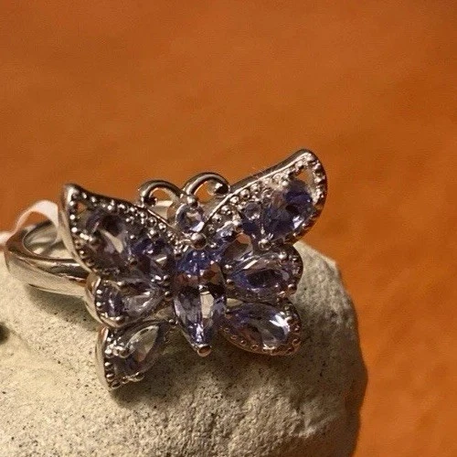 Anillo mariposa tanzanita, platino sobre plata de ley talla 9 Foto 4 de 4