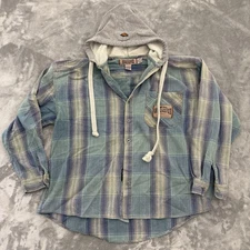 Vintage Quicksilver Hoodie Mens L QSD Flannel Plaid Shirt Skate USA DISTRESSED