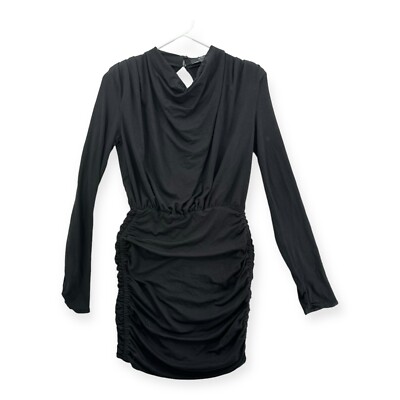 Bershka Dress Womens Size XS Short Ruched Stretch Long Sleeve Black Draped  NEW | eBay