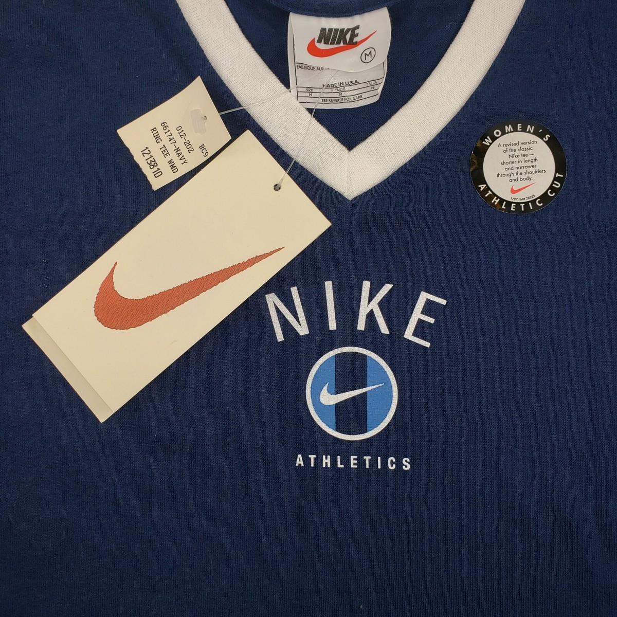 Vintage 1997 Nike Athletics V-Neck Ringer T-Shirt Women's