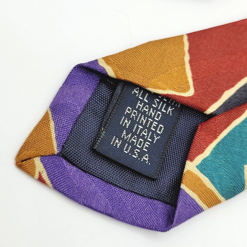 Kenneth Gordon New Orleans Colorful Hand Printed Silk Geometric Necktie USA - Picture 5 of 10
