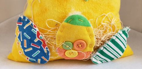 Easter Shelf Sitter Yellow Plush Chick Straw Hat Colorful Bowtie Weighted Bottom - Picture 7 of 12