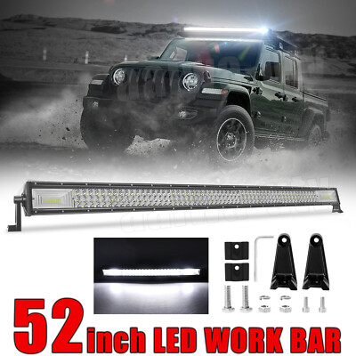52'' inch Tri Row LED Light Bar Roof Spot Offroad Truck Driving ATV SUV 4WD Boat