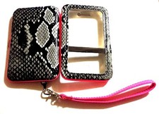 Smart Phone Case Wallet Wristlet Clutch Black Snakeskin with Pink Trim