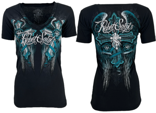 Rebel Saint by Affliction Women's T-shirt Soft Touch Biker Tattoo - Picture 1 of 8