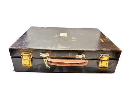 Antique Suitcase Briefcase Black Vintage Solid 4”X 9” X 13” Inch Vintage Travel