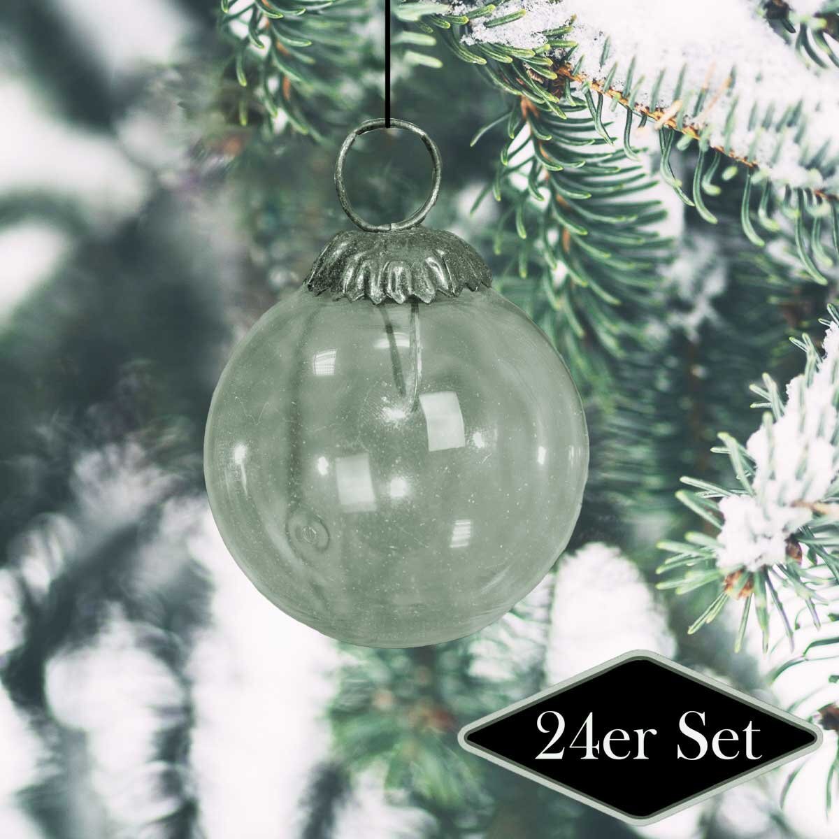 Christbaumschmuck aus Glas, transparent, klein, Christbaum, 24er Set