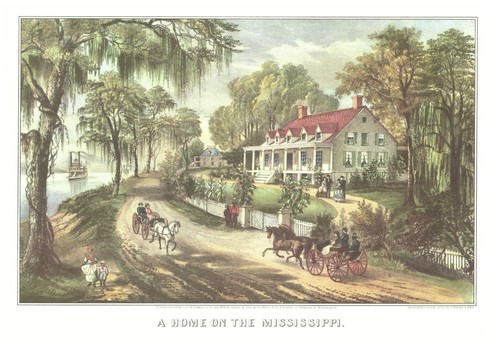 1952 Currier and Ives Lithograph - A Home on the Mississippi