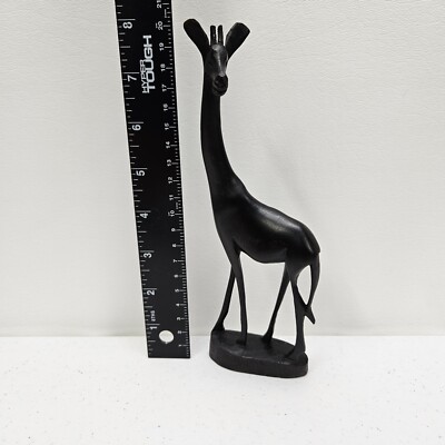 Wood 8'' African Hand Carved Black Giraffe Art Work Tribal EUC!