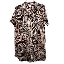 H&M Shirt Dress Zebra Animal Print Short Sleeve Button-up Size 10 Lightweight