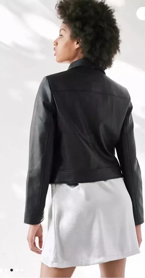 Chaqueta de Camionero Anthropologie Kimchi Azul Cuero Sintético Encogido, Pequeña, ¡Nueva! Foto 4 de 4