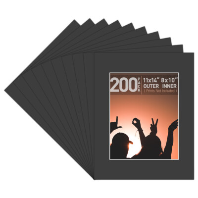 11x14 Black Picture Mat Boards Fits 8x10 4-Ply Acid-Free Bevel Cut Photo Art