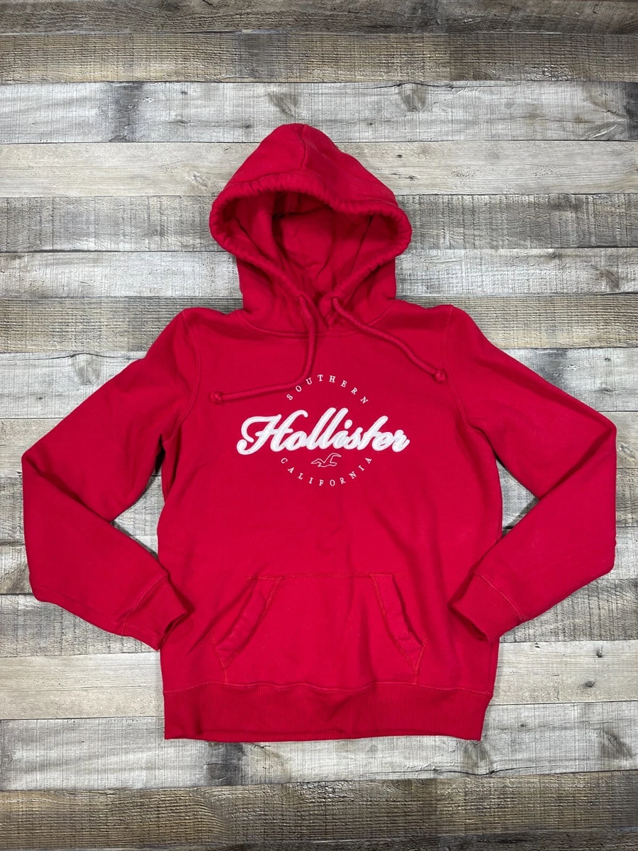 Hollister Sweater Mens Small Red Hooded Casual Pullover Logo Sweatshirt |  eBay