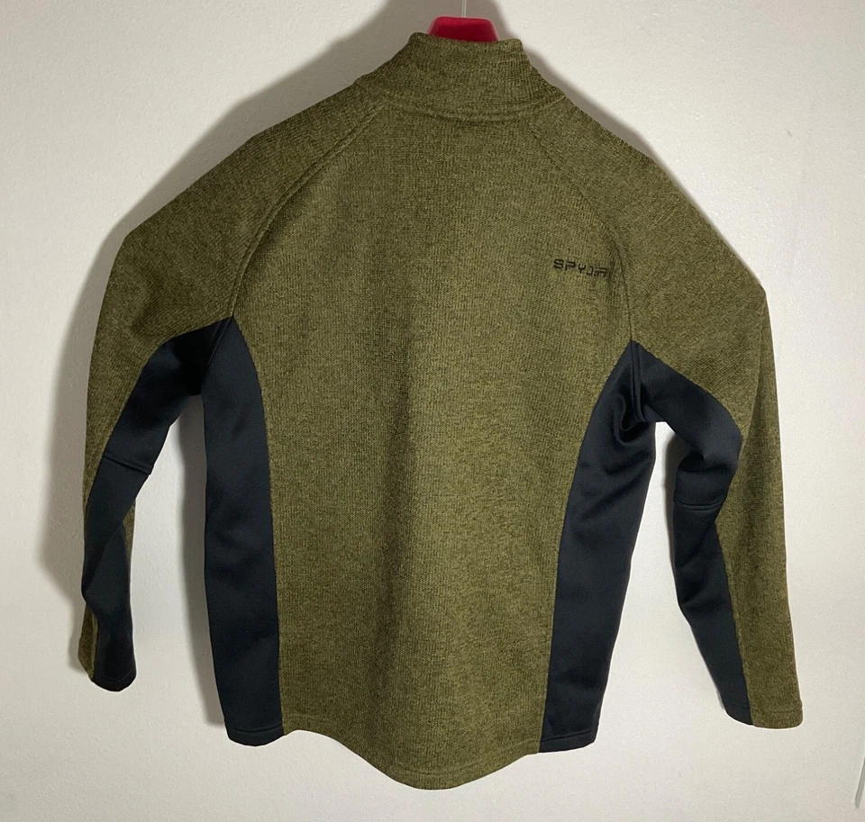 Suéter Pullover Spyder Boys Verde Oliva y Negro 1/4 Cremallera Polar Foto 3 de 3