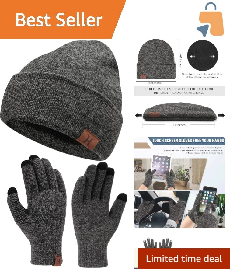 Warm Acrylic & Wool Knit Beanie and Touchscreen Gloves Set – One Size Fits All
Opens in a new window