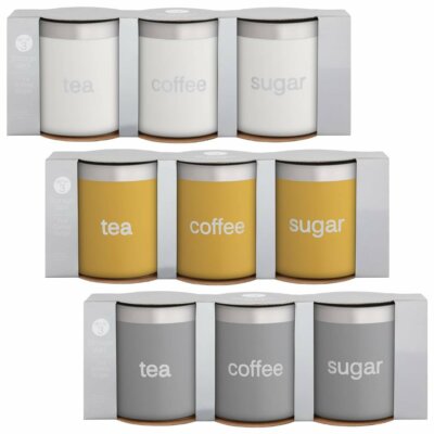 NEW Set of Three Kitchen Storage Canisters Jar Pots for Tea Coffee Sugar 