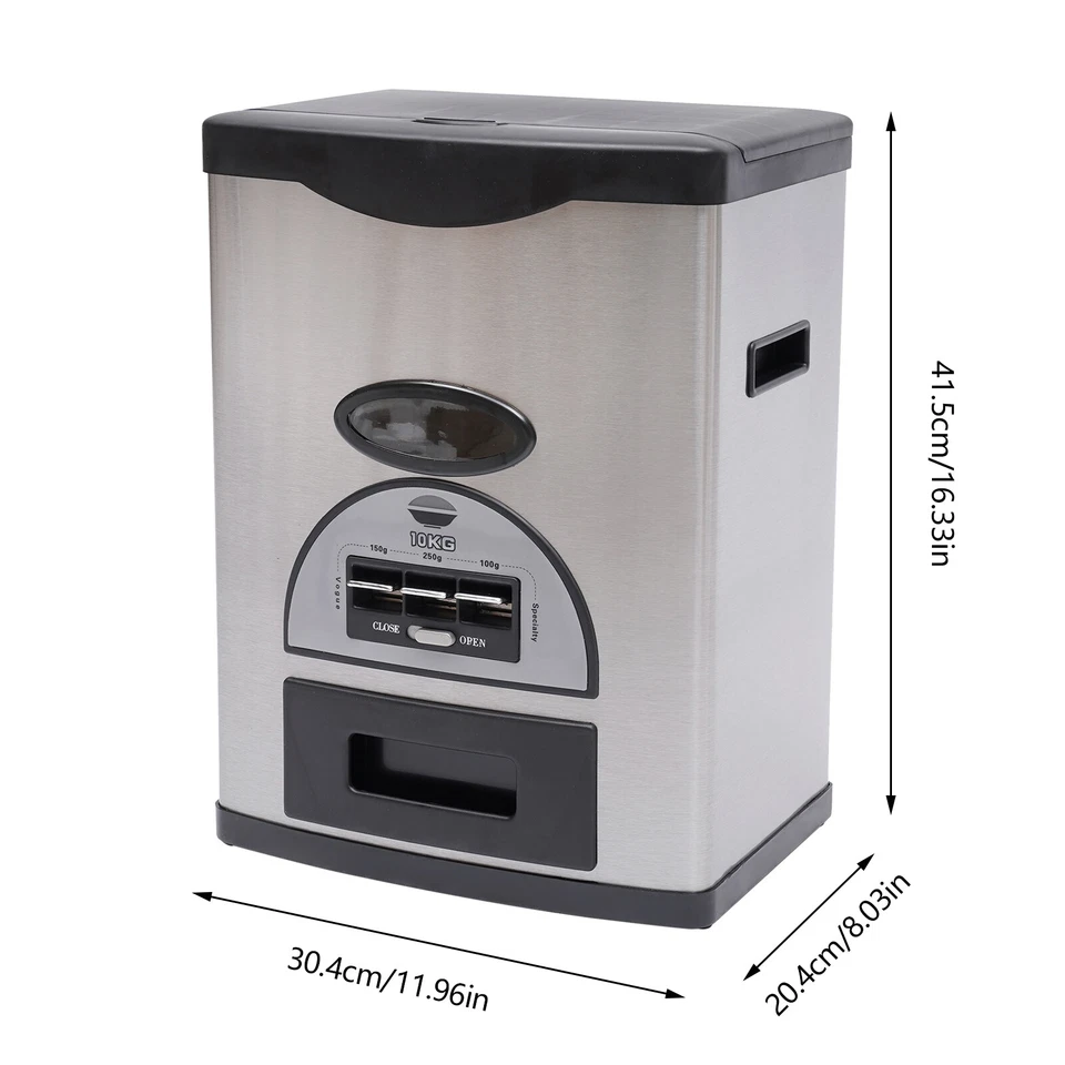 Dispensador de arroz automático de 22 lb dispensador de arroz de acero inoxidable caja de almacenamiento de arroz negro Foto 2 de 4