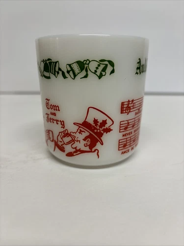 Vintage Tom & Jerry Christmas Auld Lang Syne Milk Glass Mug Hazel Atlas