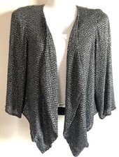 Parker Silk Sequin & Beaded Open Jacket Sz Small Black & Gray Lagenlook A11