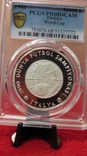 Turkey 1990 World Cup Italy Silver 20000 Lira Proof Soccer Football PCGS PR68